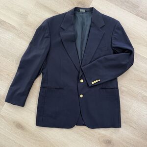 VTG NORDSTROM Mens Classic Blazer Sport Coat Jacket Sz 42R Wool Navy Blue Gold
